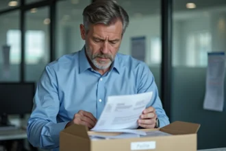 Administrateur de bureau organisant des fiches de paie