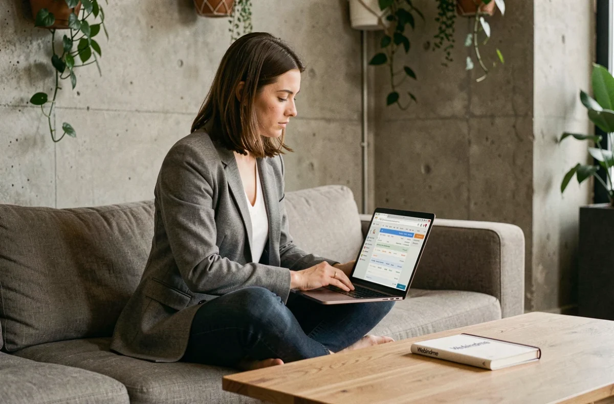 Experte en référencement payant de l'agence Webindme travaillant sur une stratégie Google Ads dans un espace coworking
