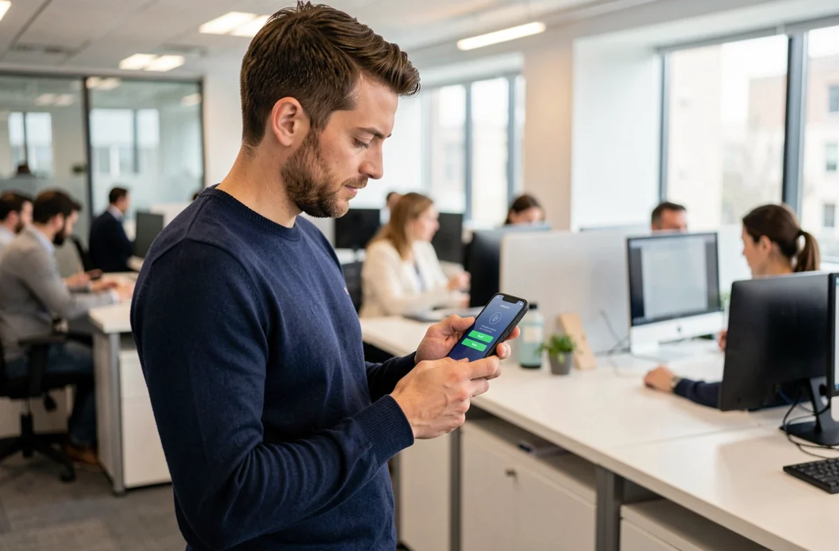 Homme utilisant l'authentification à deux facteurs pour sécuriser son compte La Poste sur smartphone