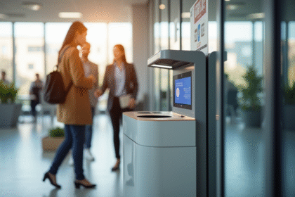 Bureau moderne avec poubelle intelligente en lumière naturelle