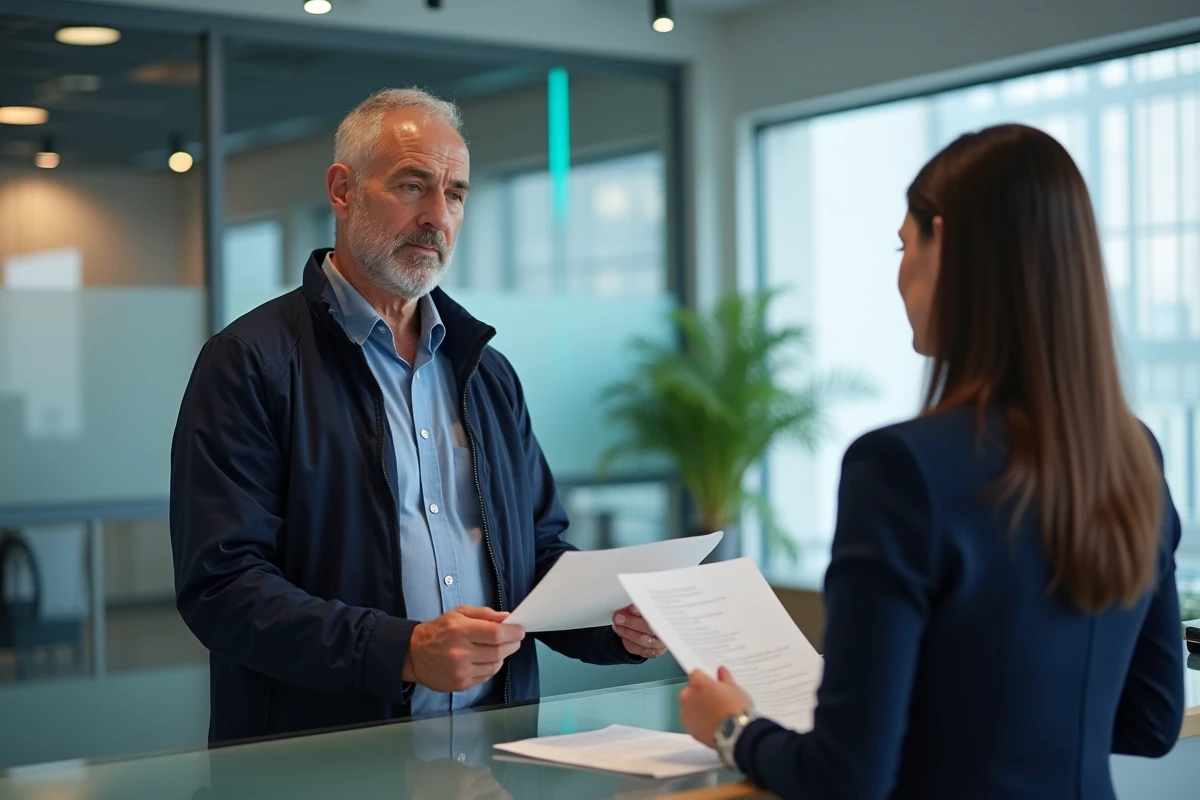 Client interrogeant un conseiller bancaire à propos d'un prélèvement inconnu de l'imprimerie nationale