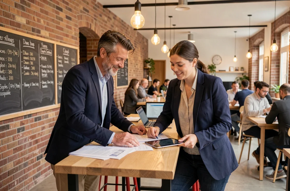 Deux professionnels en collaboration dans un espace de coworking à Gap, Hautes-Alpes