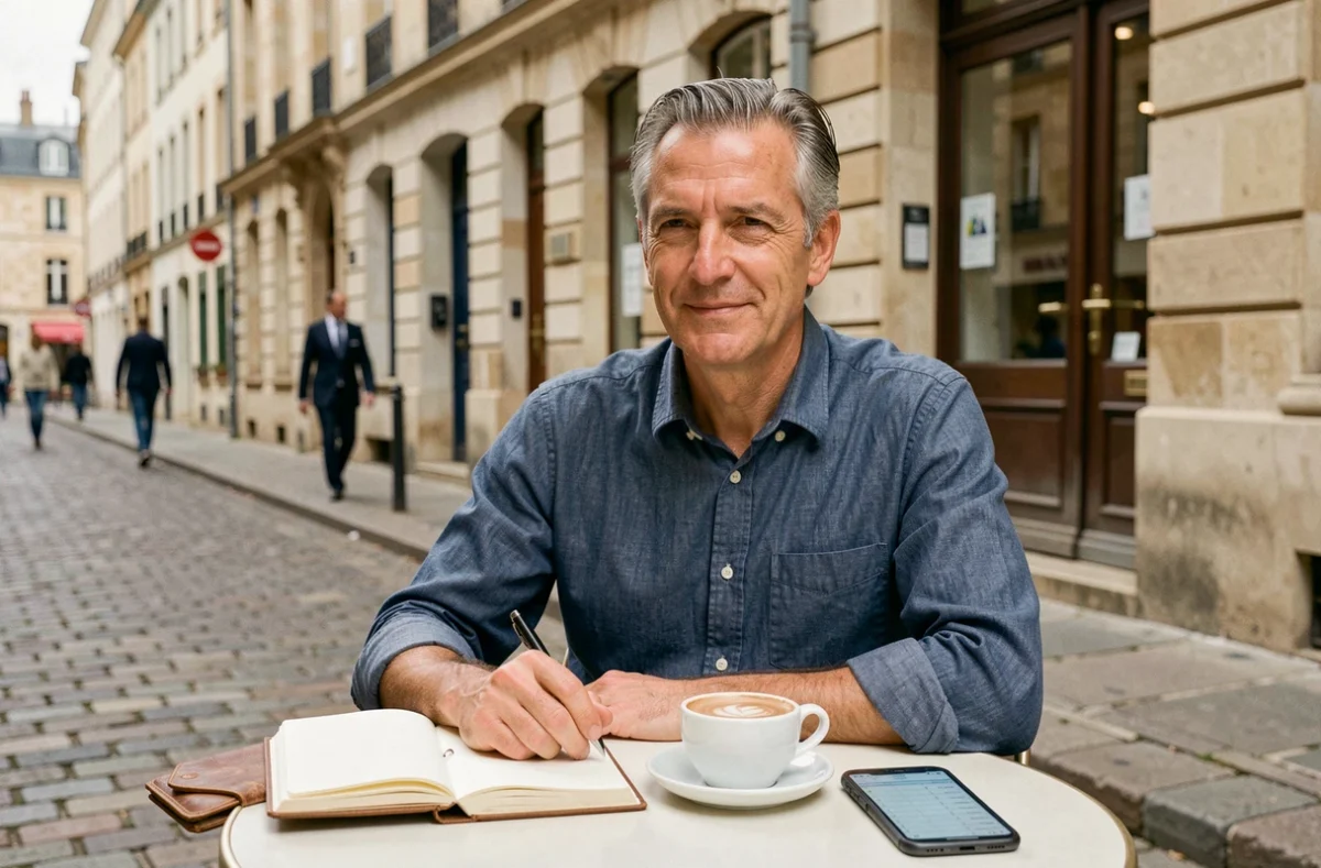 Consultant indépendant en portage salarial travaillant en extérieur dans le centre-ville de Niort