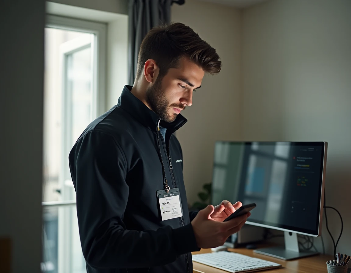 Employé RATP s'authentifiant sur l'extranet via smartphone avec badge professionnel visible