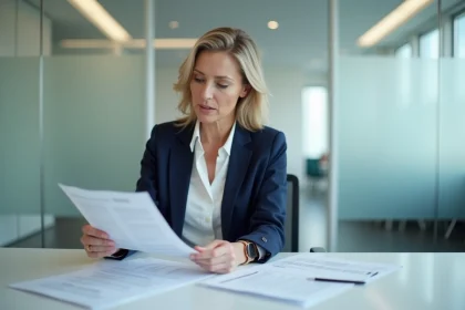 Employée en mobilité interne consultant ses droits auprès du CSE Dassault lors d'une réunion professionnelle
