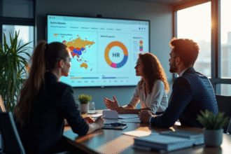 Groupe de professionnels en réunion dans un bureau moderne