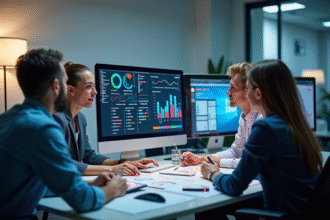 Groupe de travail en bureau moderne pour stratégie d'entreprise
