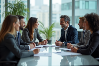Groupe de professionnels en réunion dans un bureau moderne