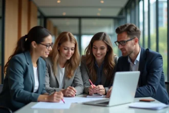 Groupe de professionnels en réunion dans un bureau moderne