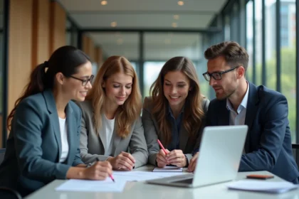 Groupe de professionnels en réunion dans un bureau moderne