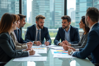 Groupe de professionnels en réunion stratégie marketing