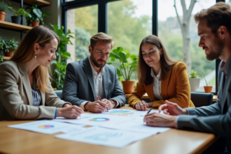 Groupe d adultes divers travaillant en équipe dans un bureau moderne