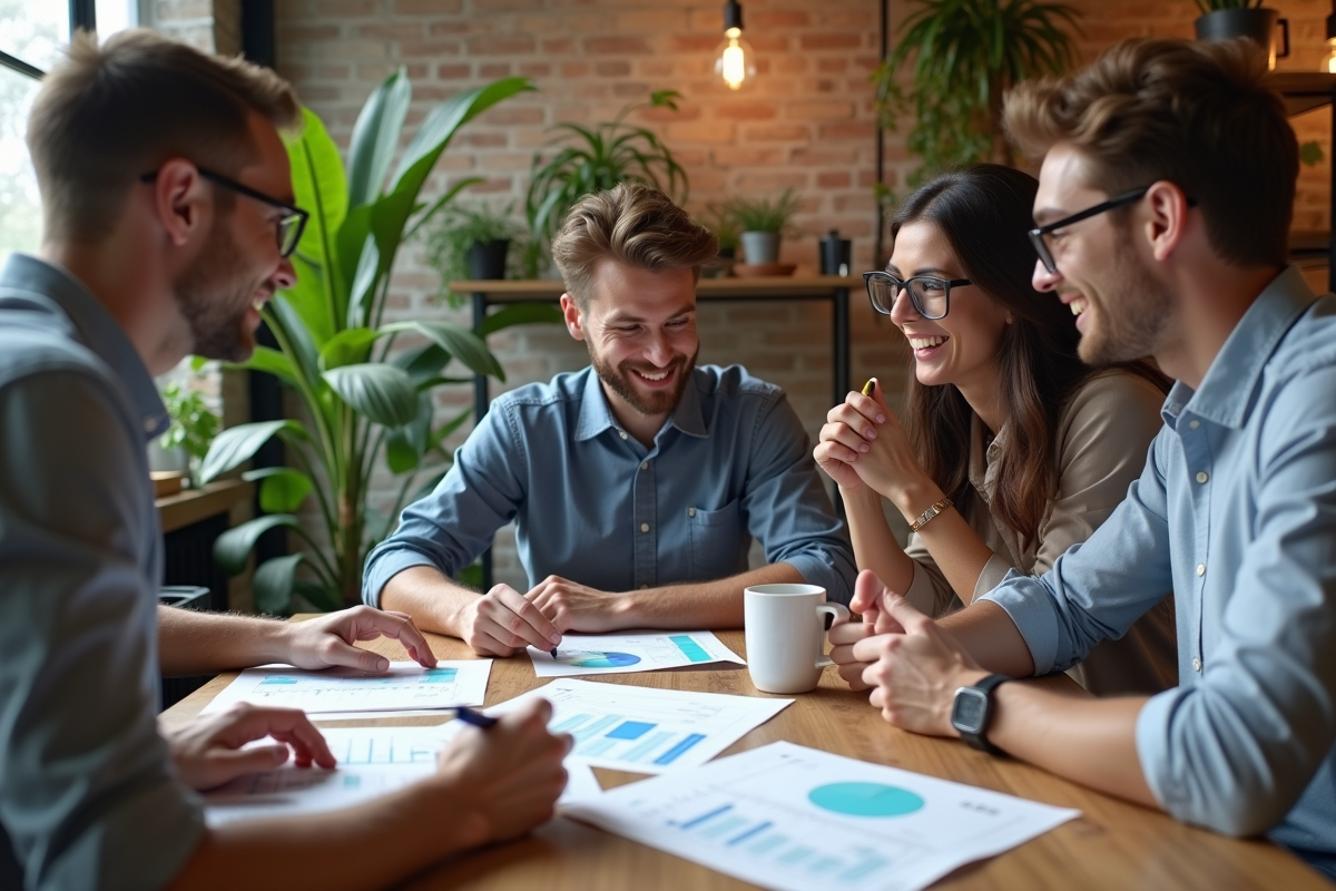 Groupe de jeunes professionnels dans un bureau écologique