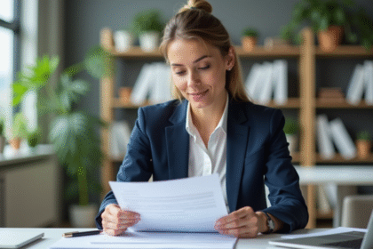 Femme d'affaires en réunion dans un bureau moderne