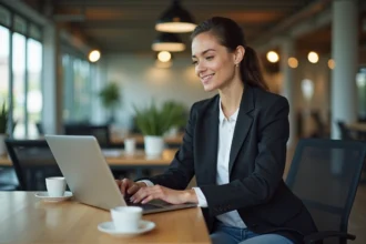 Femme d'affaires analysant des données ecommerce au bureau