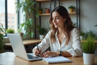 Femme au bureau analysant une campagne email