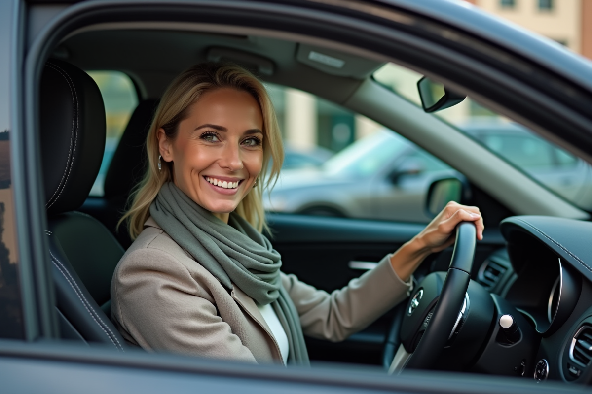 Femme souriante au volant d