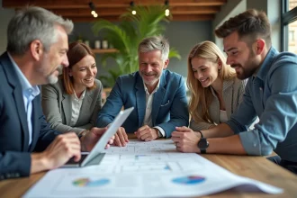 Groupe de personnes autour d'une table d'énergie communautaire