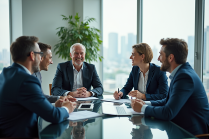 Groupe de professionnels en réunion dans un bureau moderne