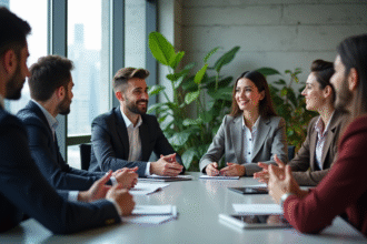 Groupe de jeunes professionnels en réunion moderne