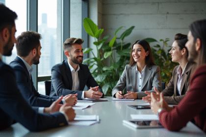 Groupe de jeunes professionnels en réunion moderne