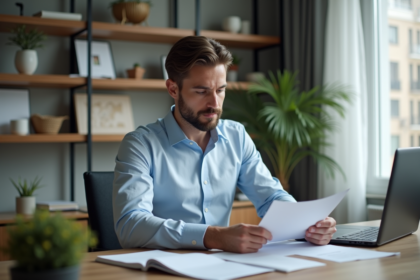 Homme en costume dans un bureau moderne et organisé