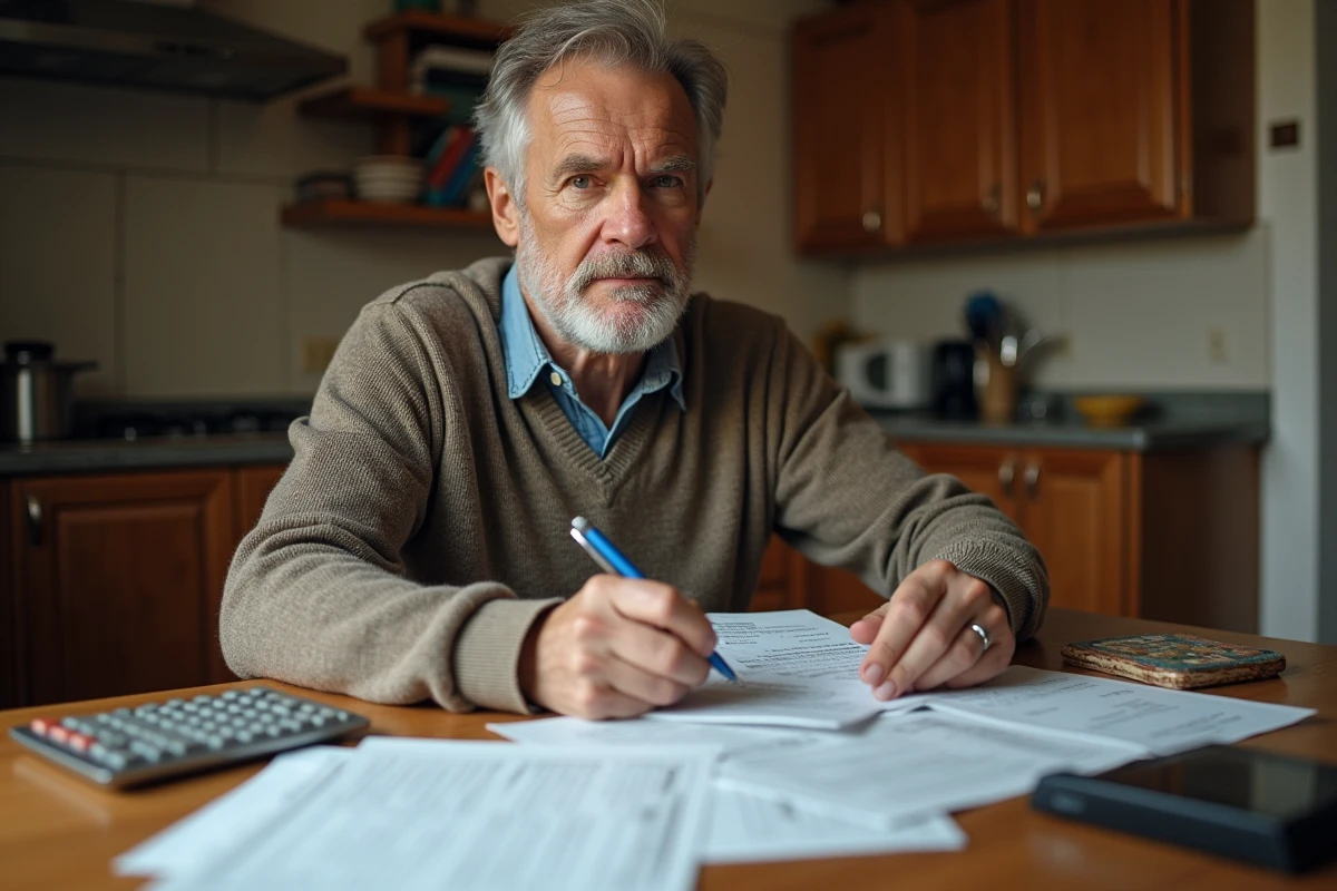 Homme décontracté faisant ses taxes à la maison