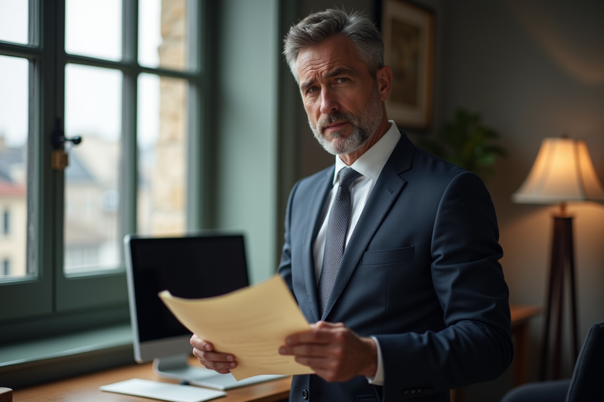Homme d affaires lisant une lettre dans son bureau