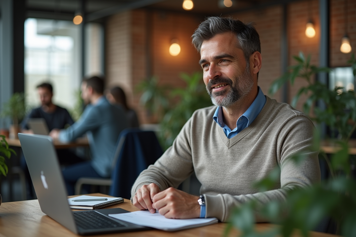 Homme en réunion en coworking moderne et convivial