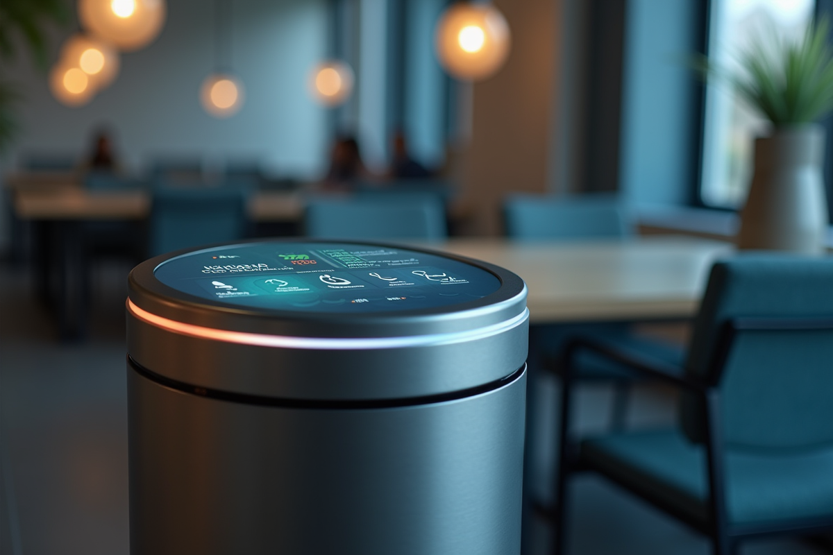 Gros plan sur l interface digitale d une poubelle intelligente
