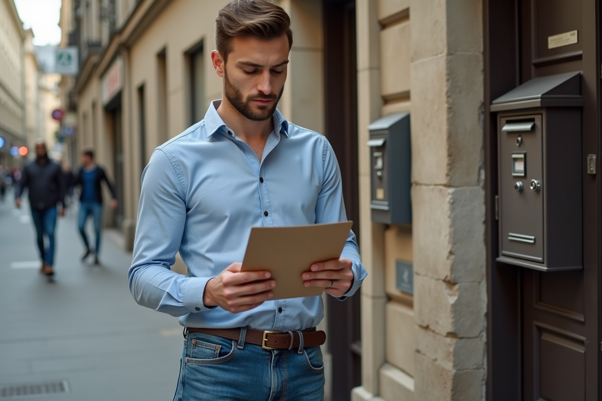 Jeune entrepreneur dehors devant une poste française à Paris