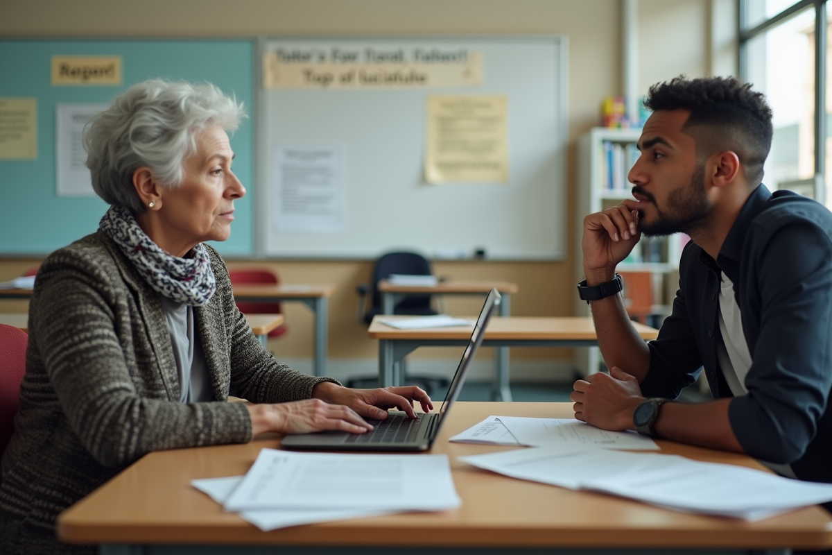 Femmes et homme en discussion dans une classe éducative
