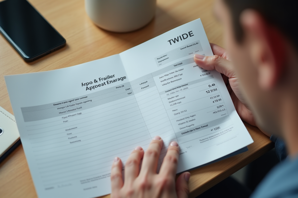 Mains tenant un bulletin de salaire avec un smartphone affichant des emails