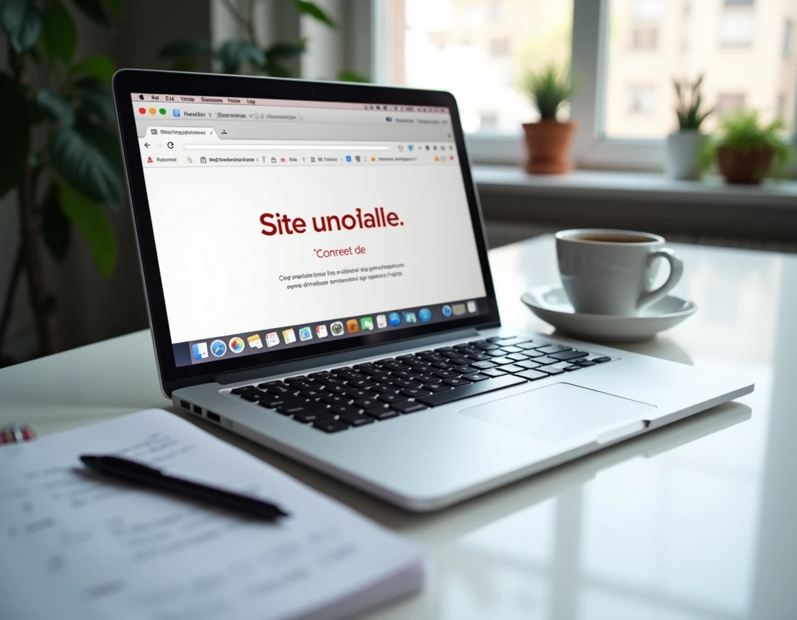 Ordinateur portable sur un bureau affichant une page d'erreur de connexion pour vérifier le dysfonctionnement de Convergence Grenoble