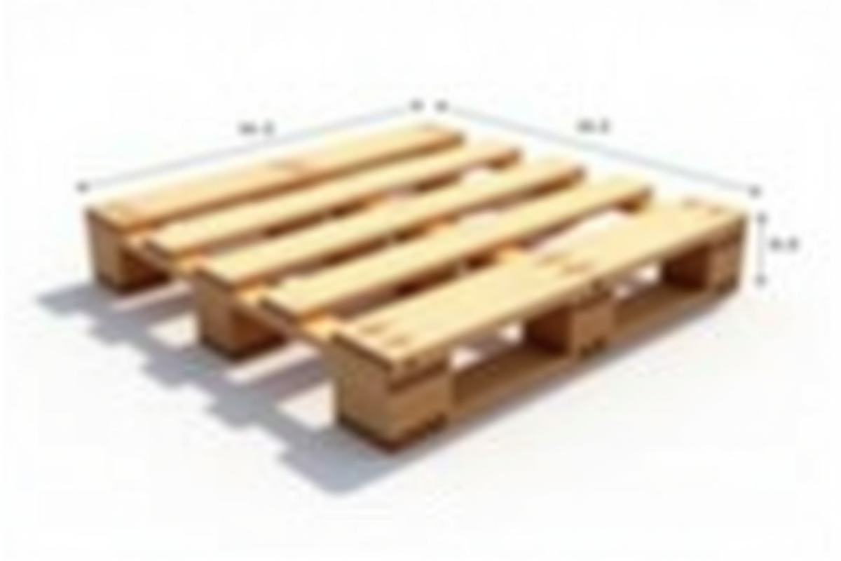 Palette en bois avec dimensions marquées sur fond blanc
