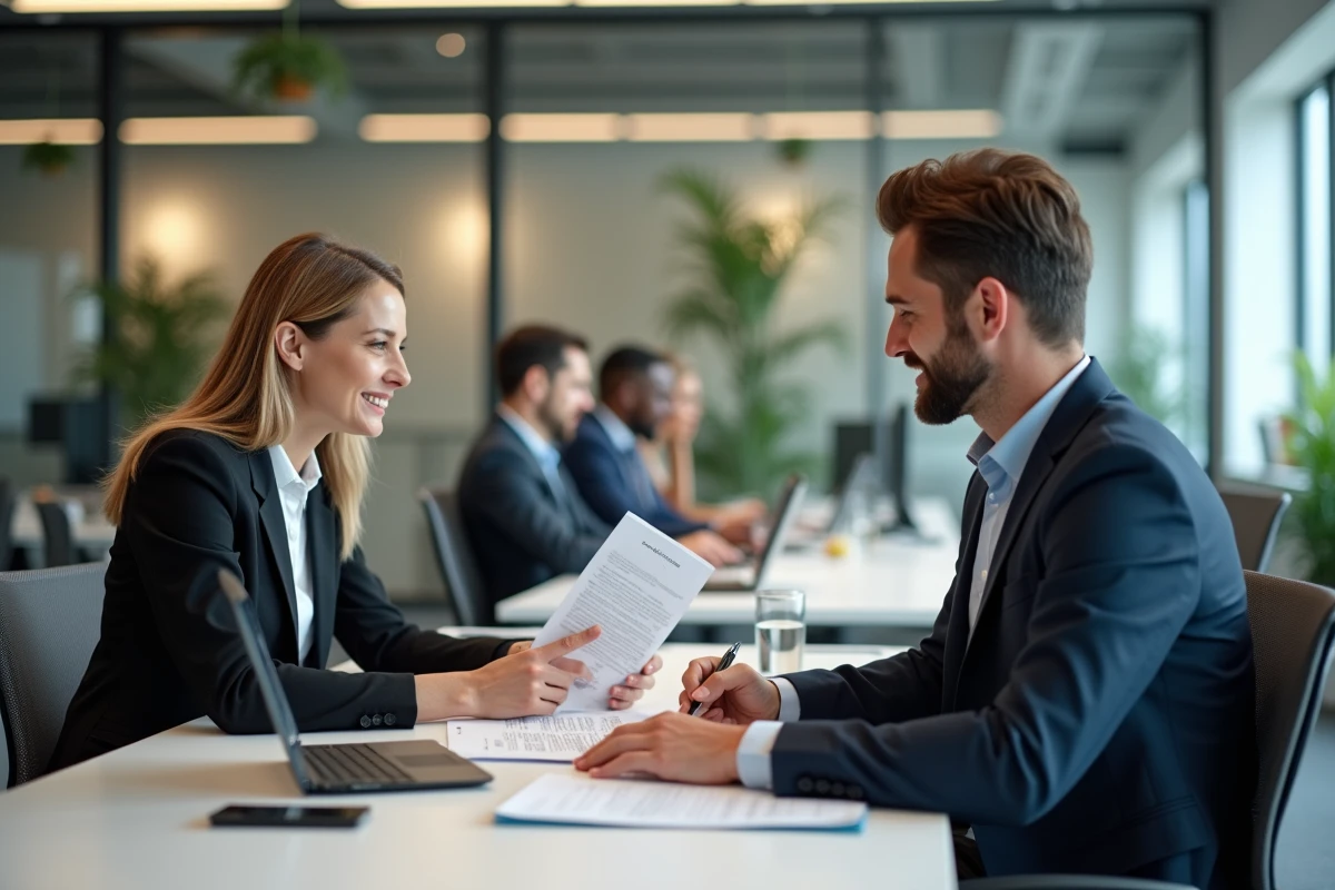 Deux professionnels des achats comparant des certifications CE sur des fiches produits et emballages dans un bureau moderne, pour identifier les marquages China Export non conformes