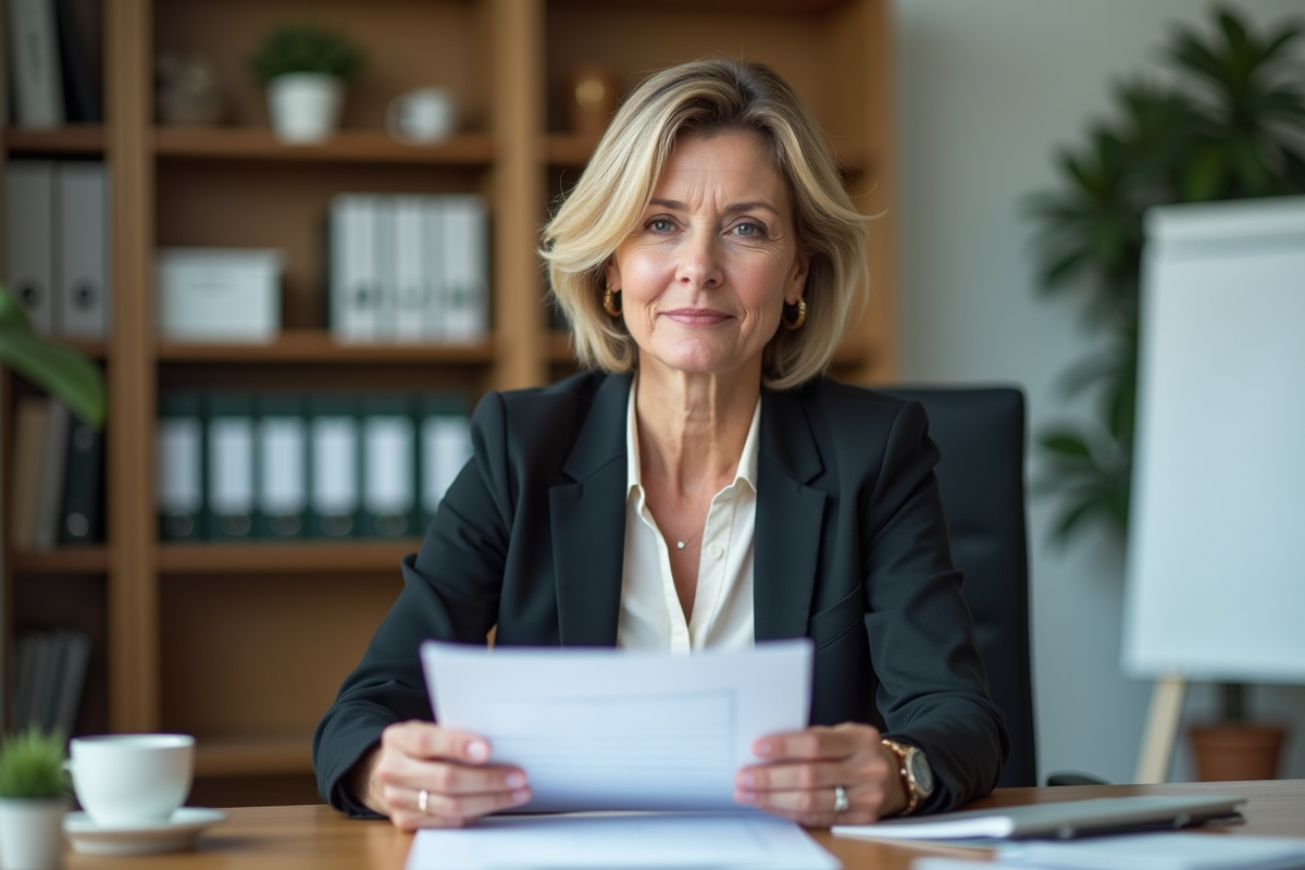 Responsable RH examinant des documents d onboarding dans son bureau